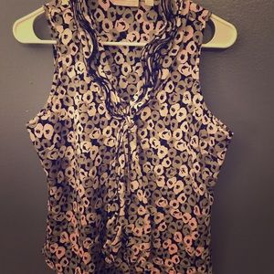 Black/White/Grey floral top w/ruffle neck